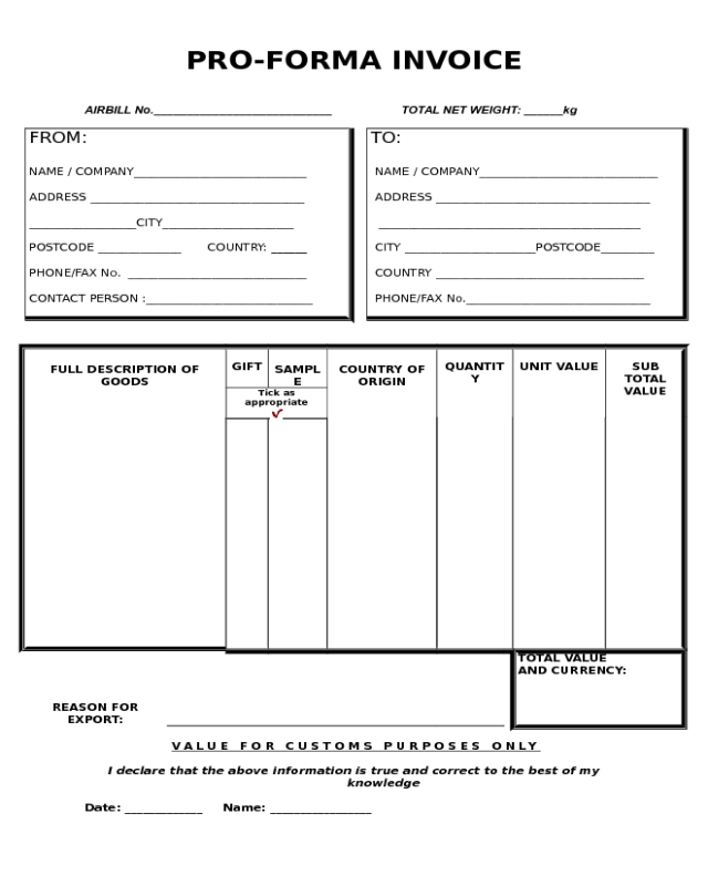 Best Pro Forma Invoice Template