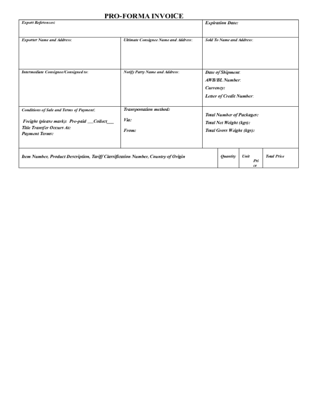 Blank Pro Forma Invoice Template