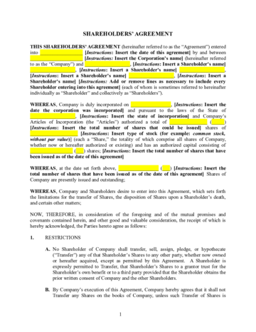 Blank Shareholders' Agreement Template - Edit, Fill, Sign Online | Handypdf