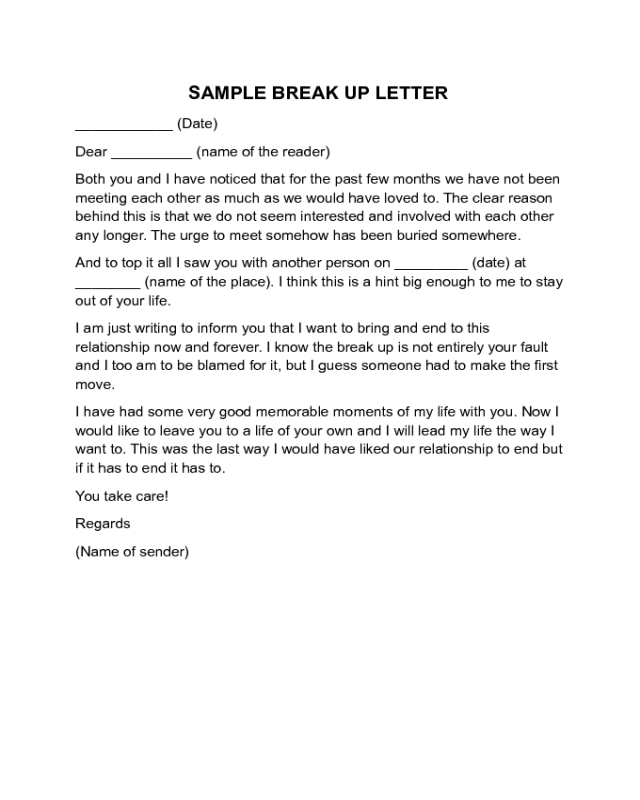 Break Up Letter Sample
