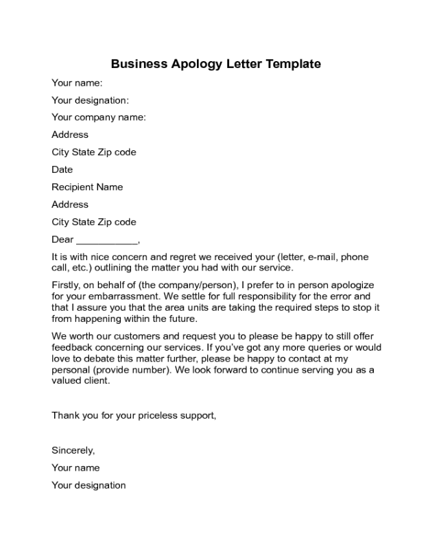 2024 Apology Letter Template Fillable Printable PDF Forms Handypdf