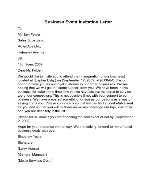 Business Event Invitation Letter Sample Edit Fill Sign Online Handypdf