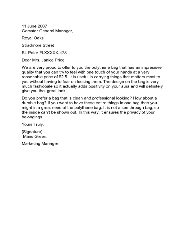 Business Marketing Letter Sample