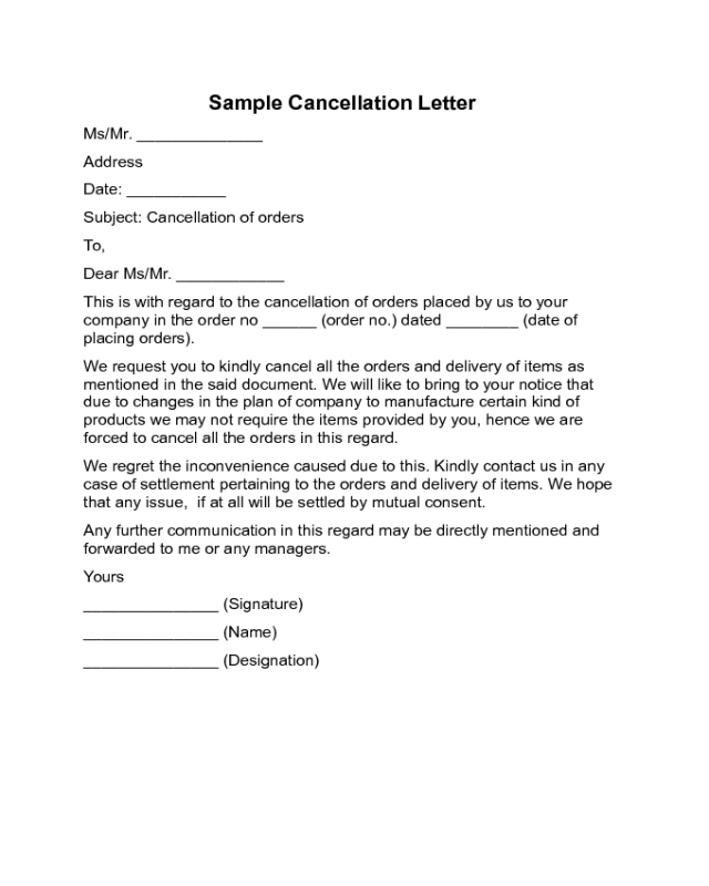 Cancellation Letter Sample