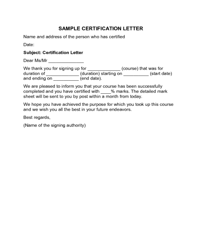 Certification Letter Sample