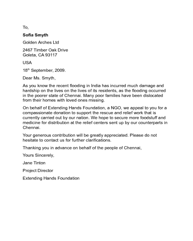 Charity Funds Request Letter Sample