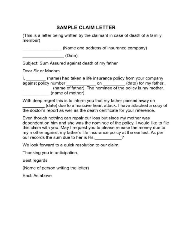 Claim Letter Sample