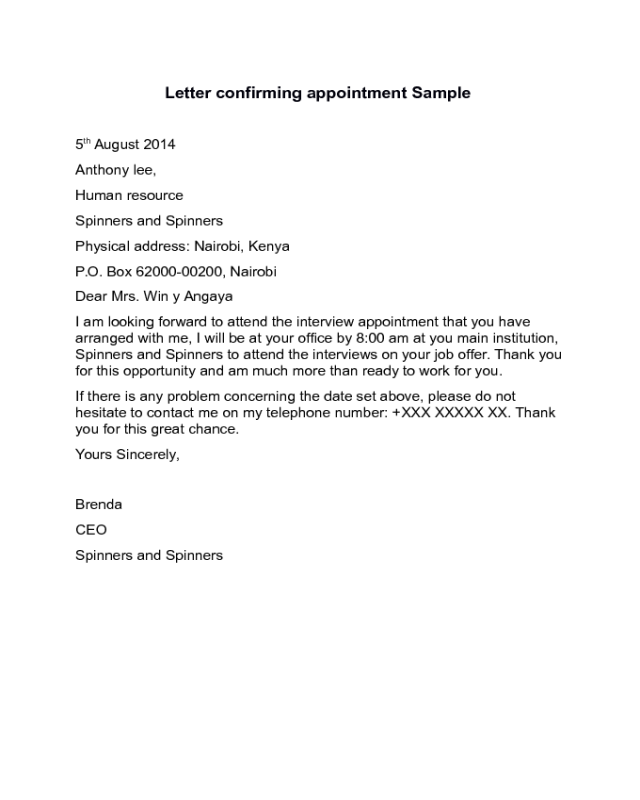 Confirmation Of Appointment Letter Sample Edit Fill Sign Online Handypdf