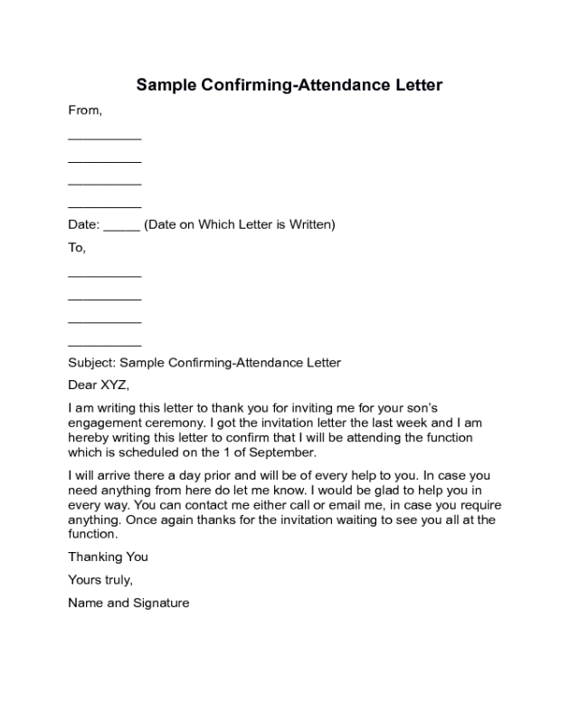 Confirming-Attendance Letter Template