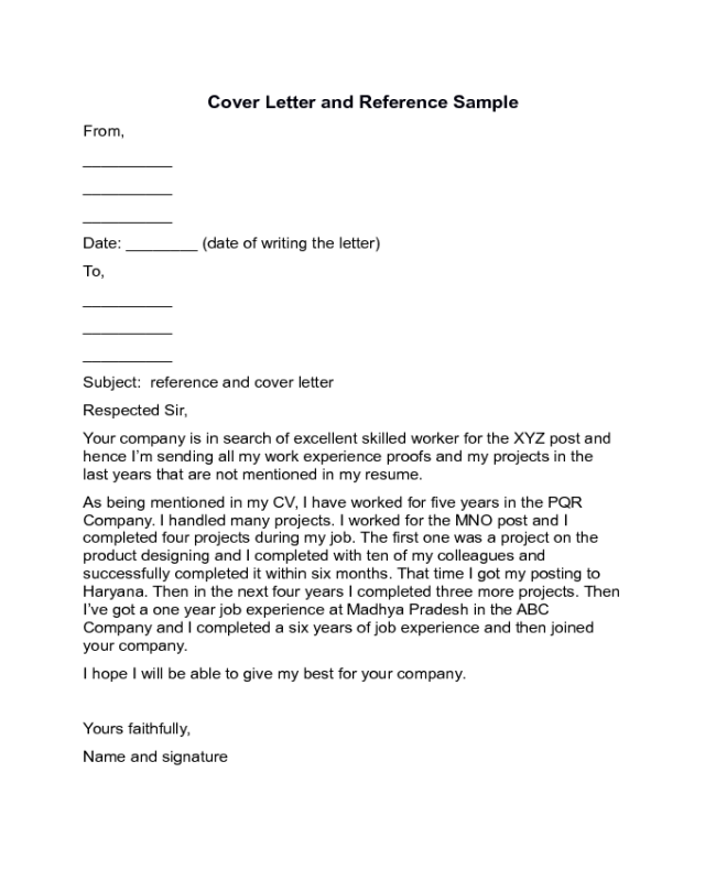 Cover Letter And Reference Sample Edit Fill Sign Online Handypdf