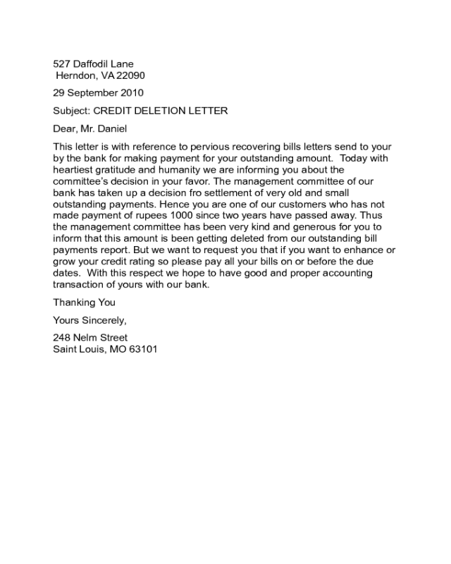 Credit Deletion Letter Sample