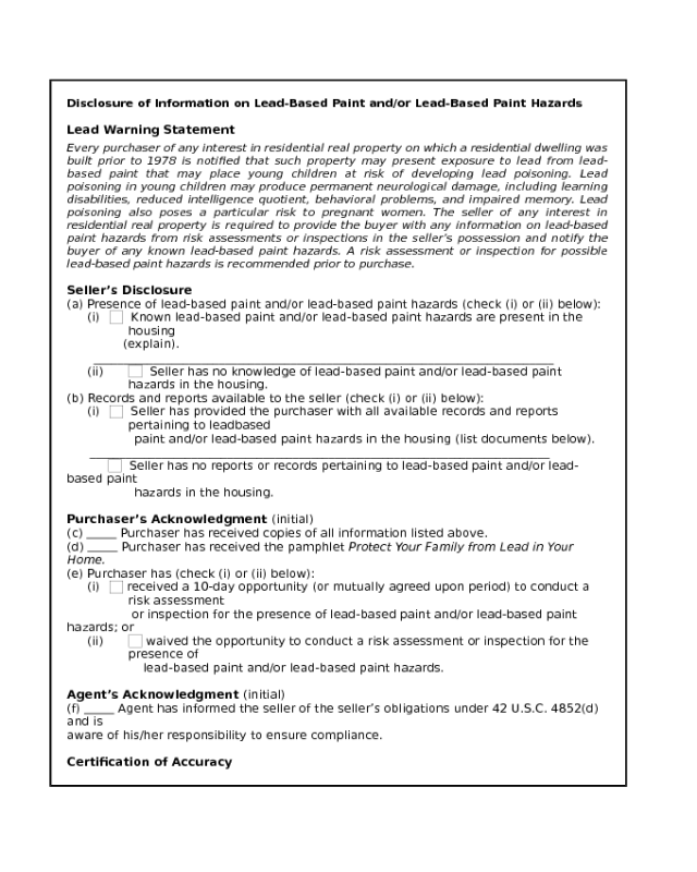 Disclosure of Information on Lead Warning Statement