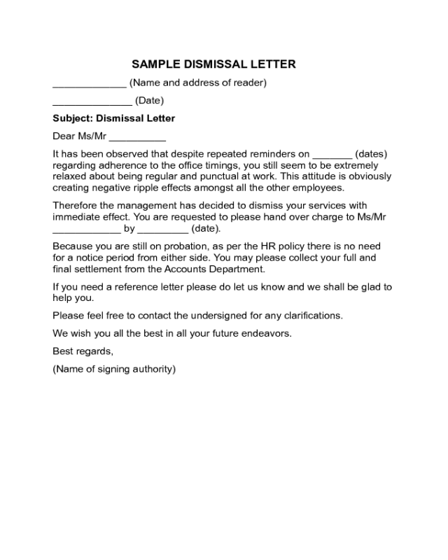 Dismissal Letter Sample
