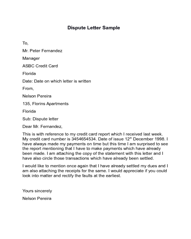 Dispute Letter - Credit Card Transaction Dispute Letter Sample