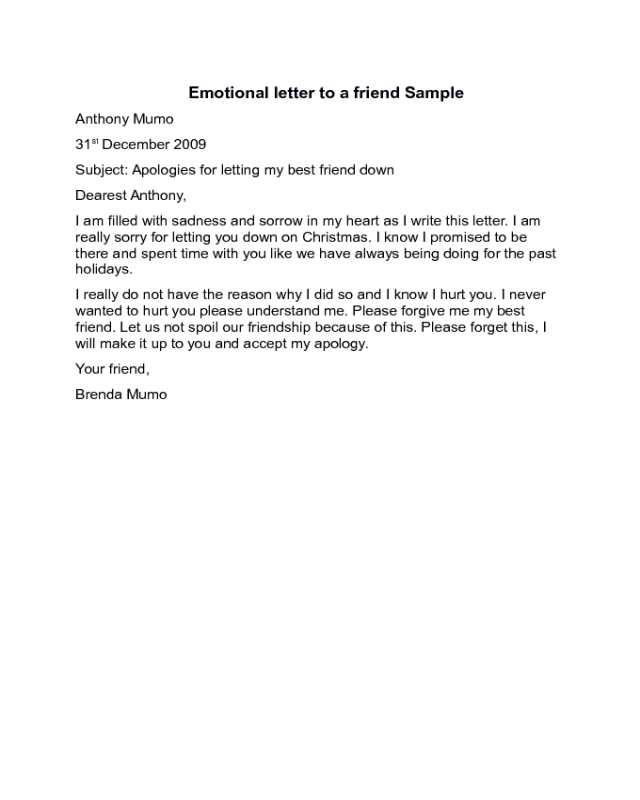 Emotional Letter To Friend Sample