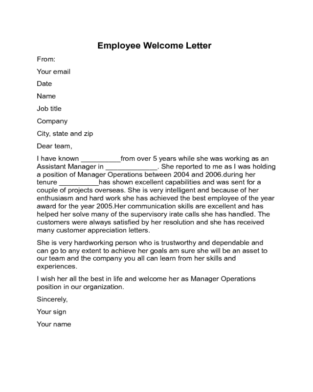 Employee Welcome Letter Sample