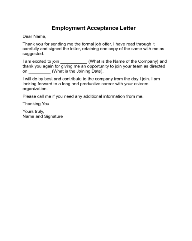 Employment Acceptance Letter Sample Page1 