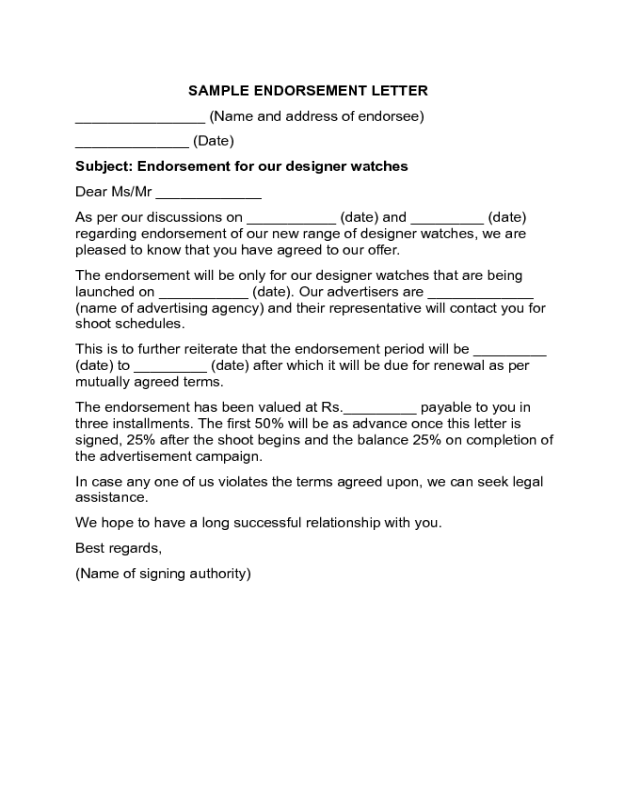 Endorsement Letter - Endorsement Letter Sample