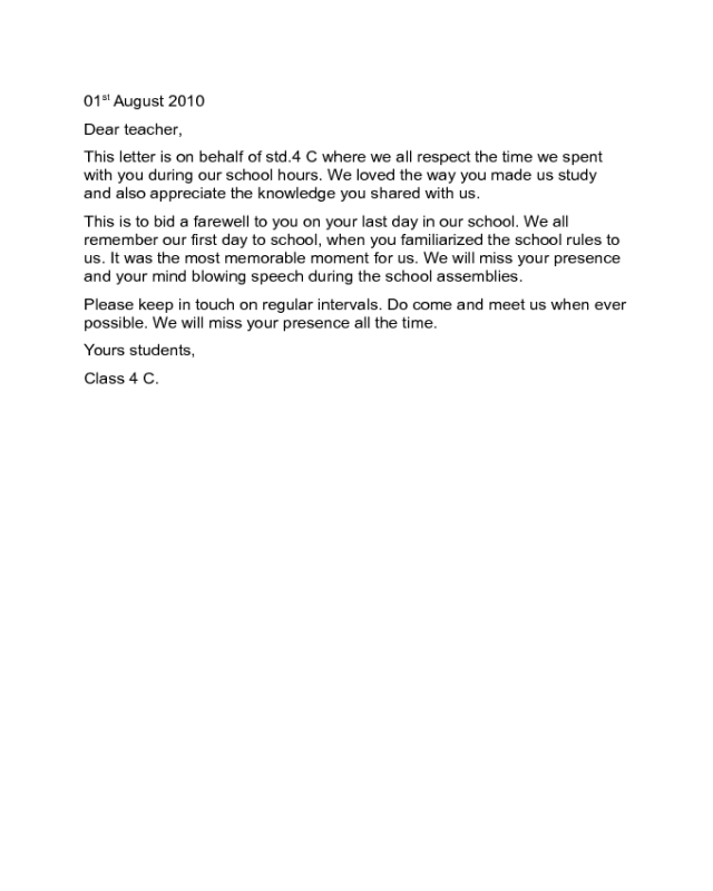 Farewell Letter to a Teacher Sample