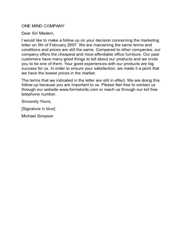 Follow Up Marketing Letter Sample