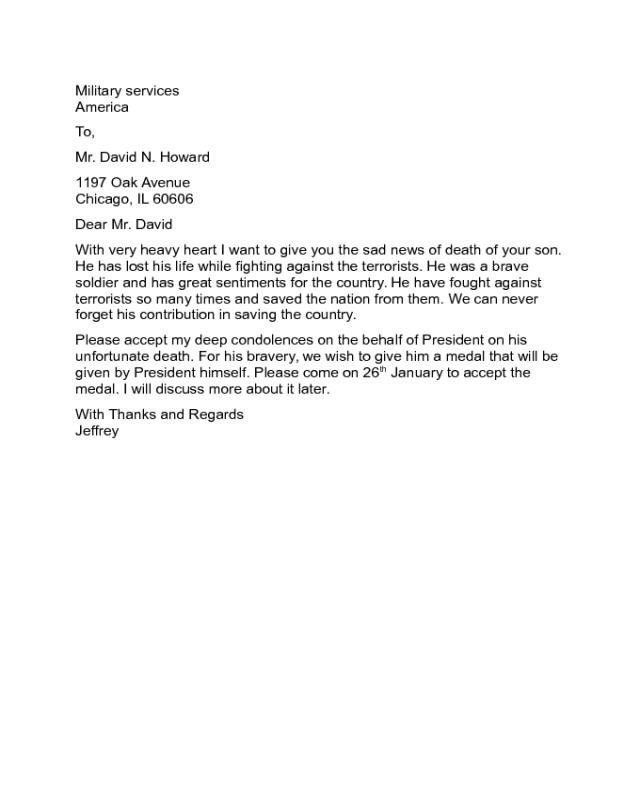 Formal Condolence Letter Sample