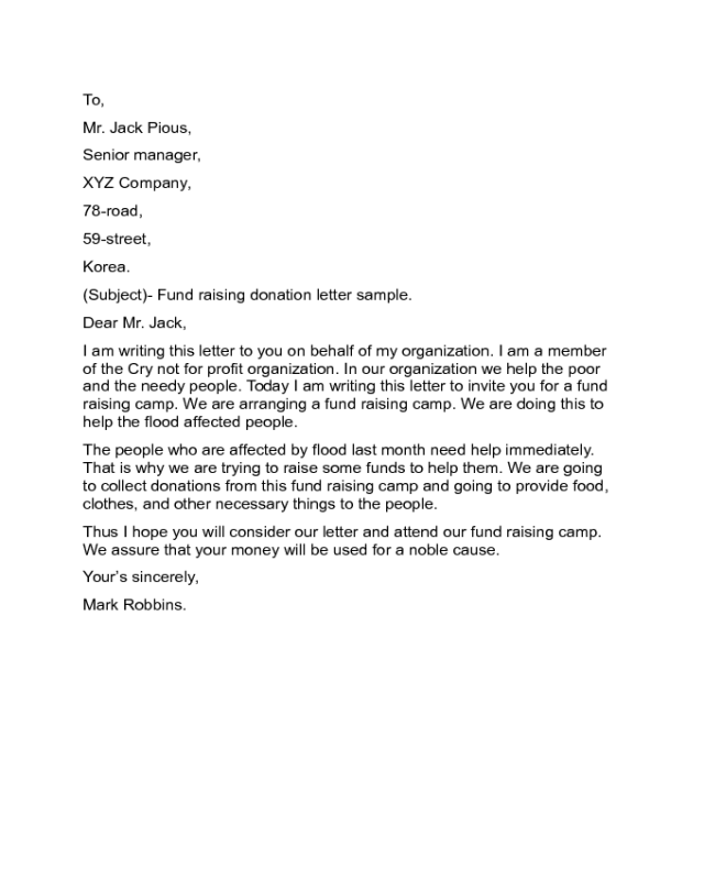 Fund Raising Donation Letter Sample