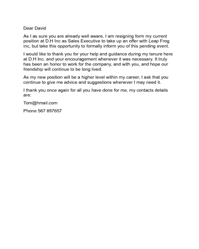 Goodbye Resignation Letter Sample