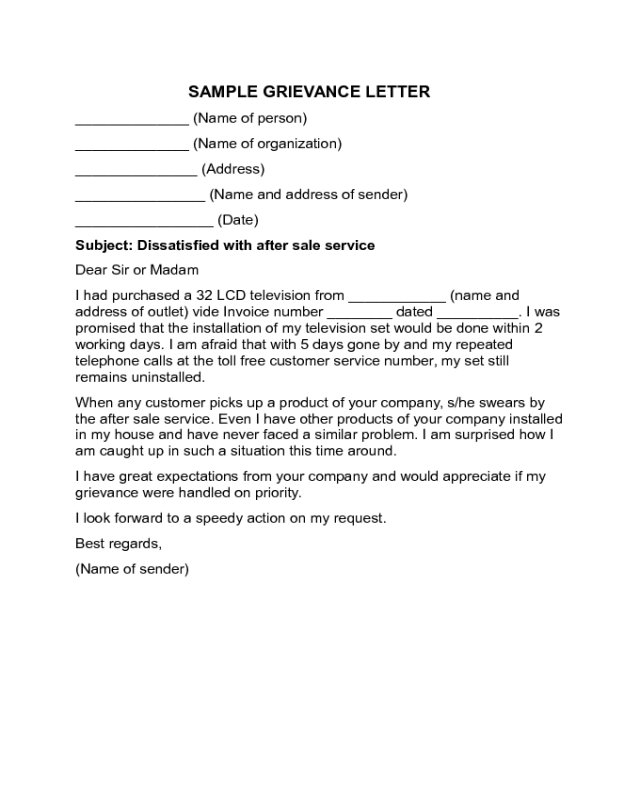 Grievance Letter Sample
