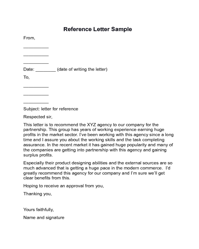 Write a reference letter example