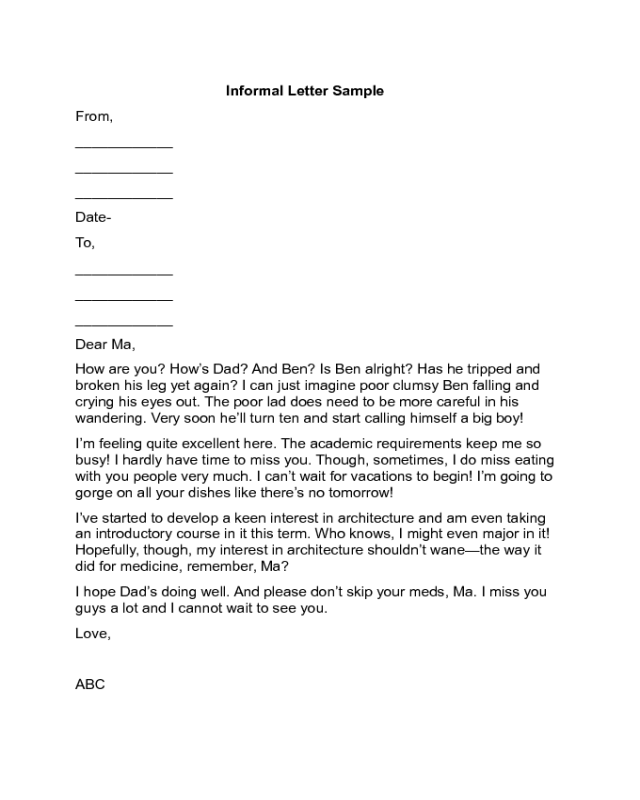 Informal Letter Sample