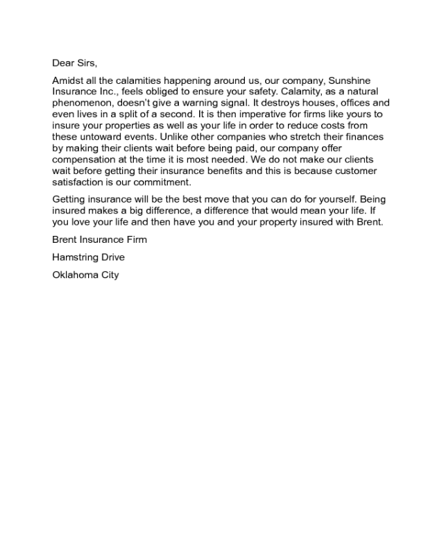 Insurance Marketing Letter Sample