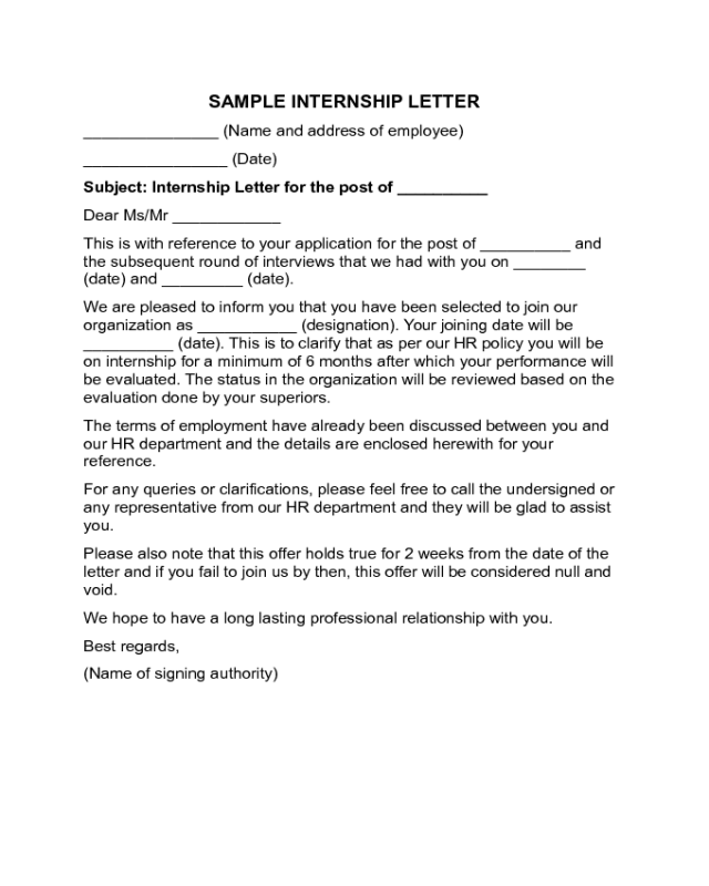 2022 Internship Letter Templates Fillable Printable Pdf Forms 