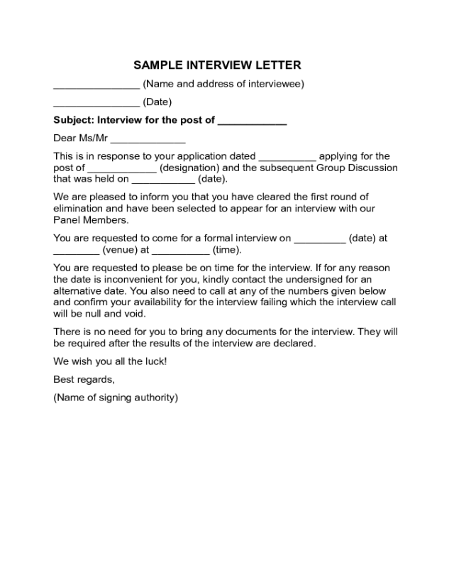 Interview Letter Sample