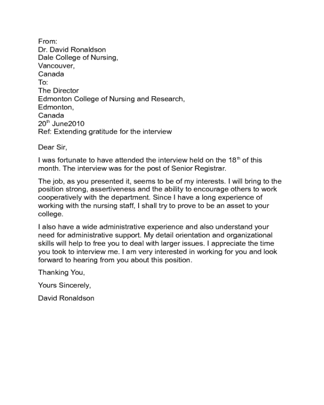 Thank You Letter For Interview Nursing - Letter