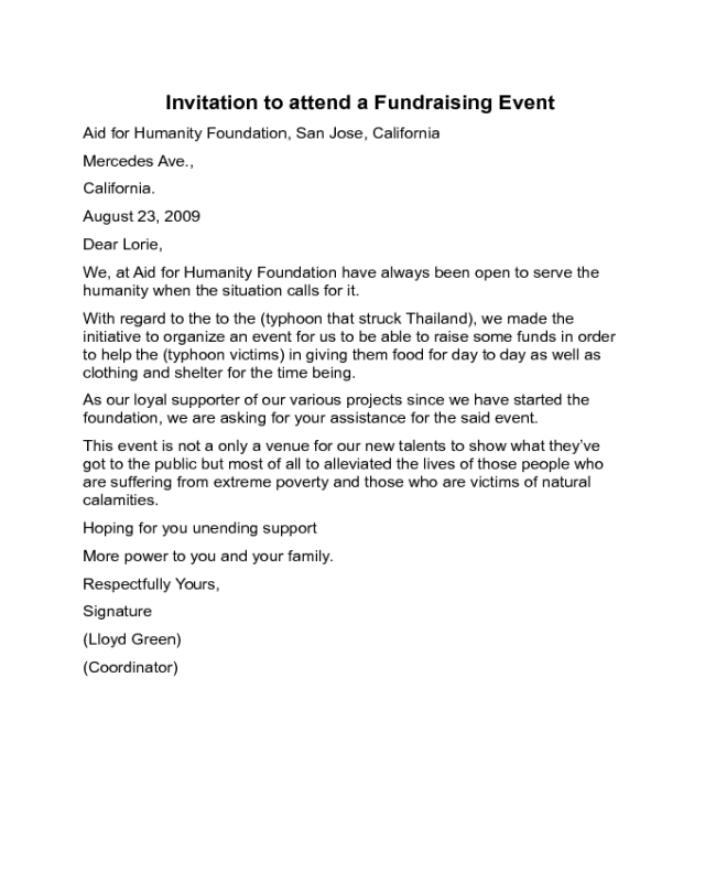Invitation to attend a Fundraising Event Sample