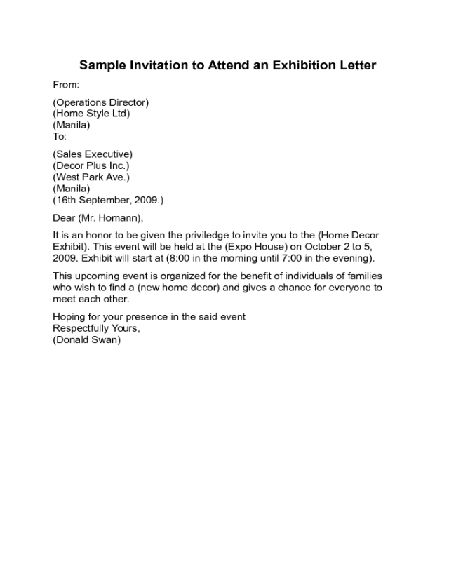 Invitation to attend an Exhibition Letter Sample