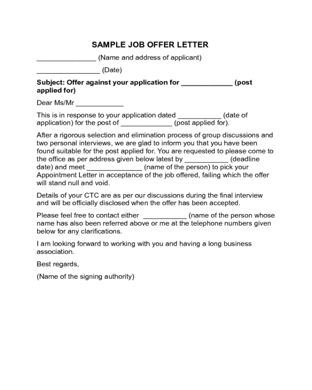 Job Offer Letter Sample