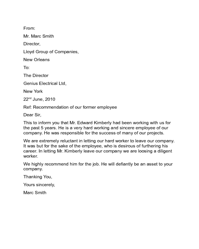 Job Recommendation Letter Sample