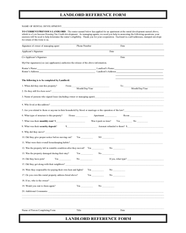 Landlord Reference Form