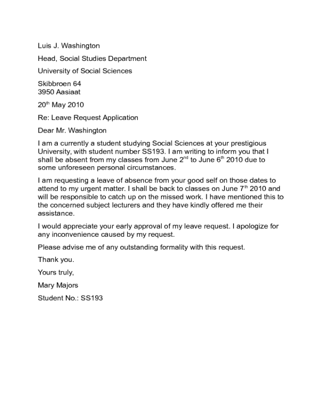 letter of request for educational leave