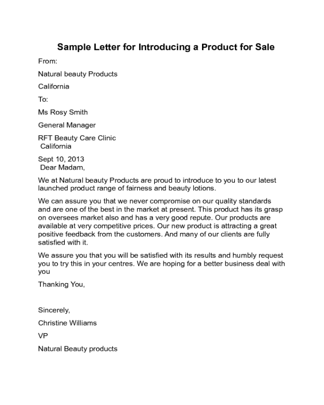 Letter for Introducing a Product for Sale