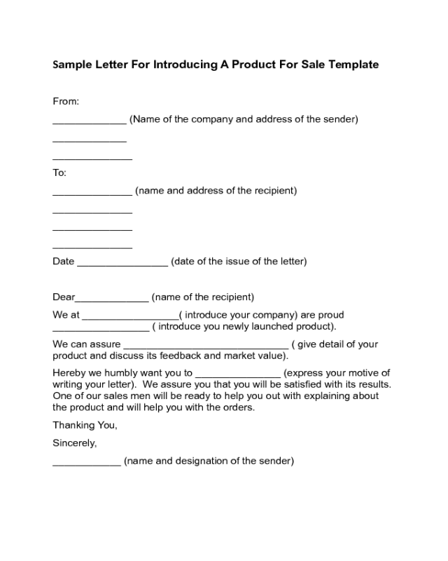 Letter for Introducing a Product for Sale Template