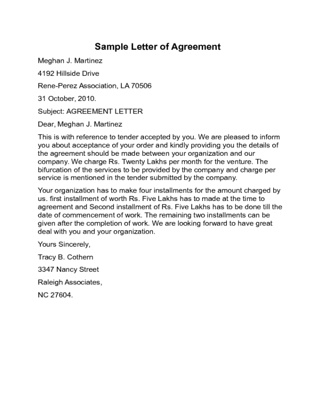 Letter of Agreement Example