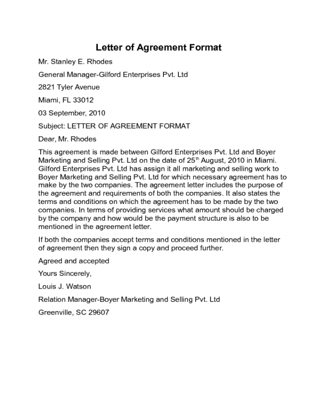 Letter of Agreement Format
