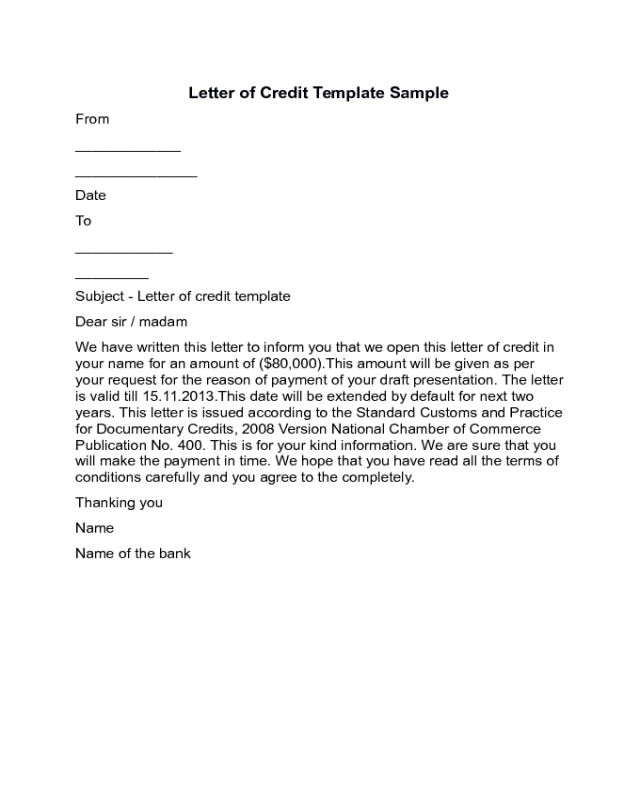 Letter of Credit Sample