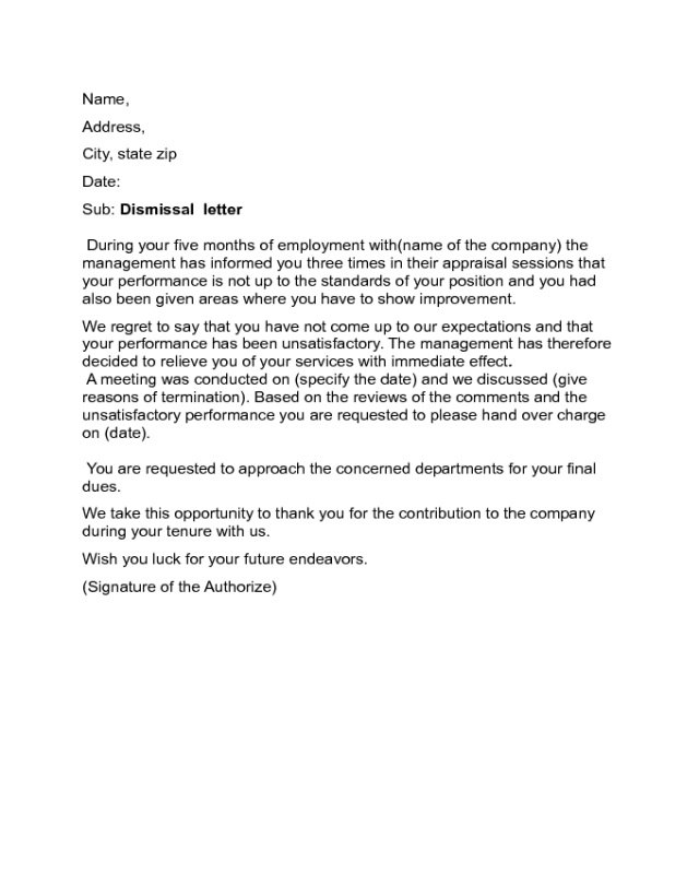 Letter of Dismissal Sample