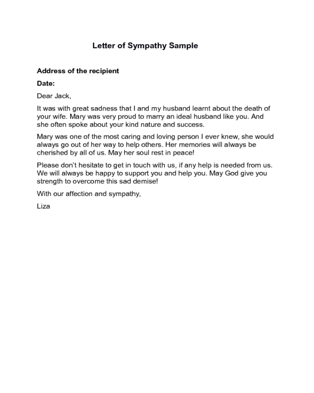 Letter of Sympathy Sample