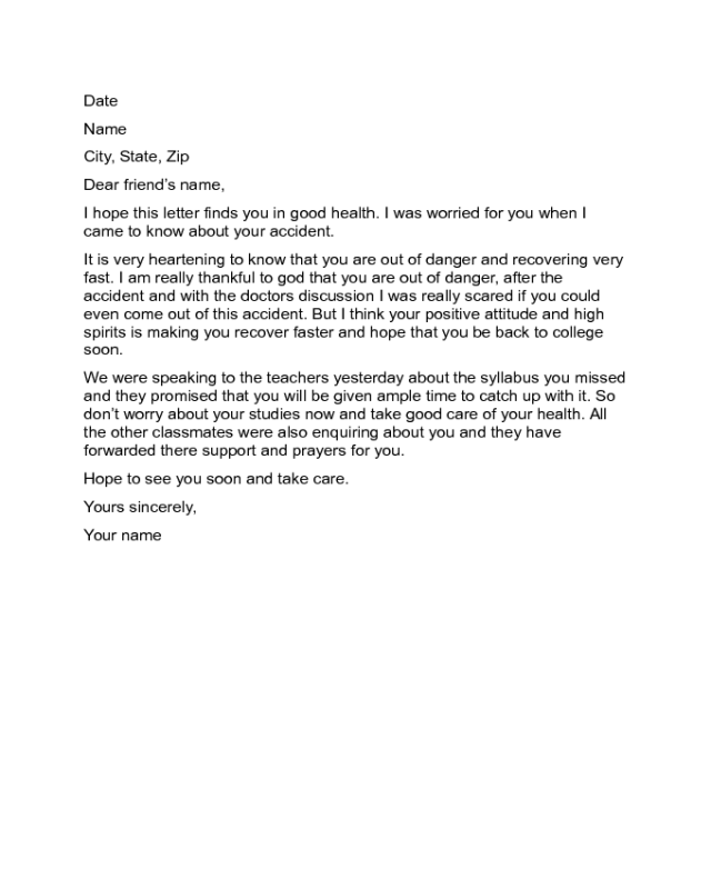 Letter to a Friend Who Is Hospitalized Sample