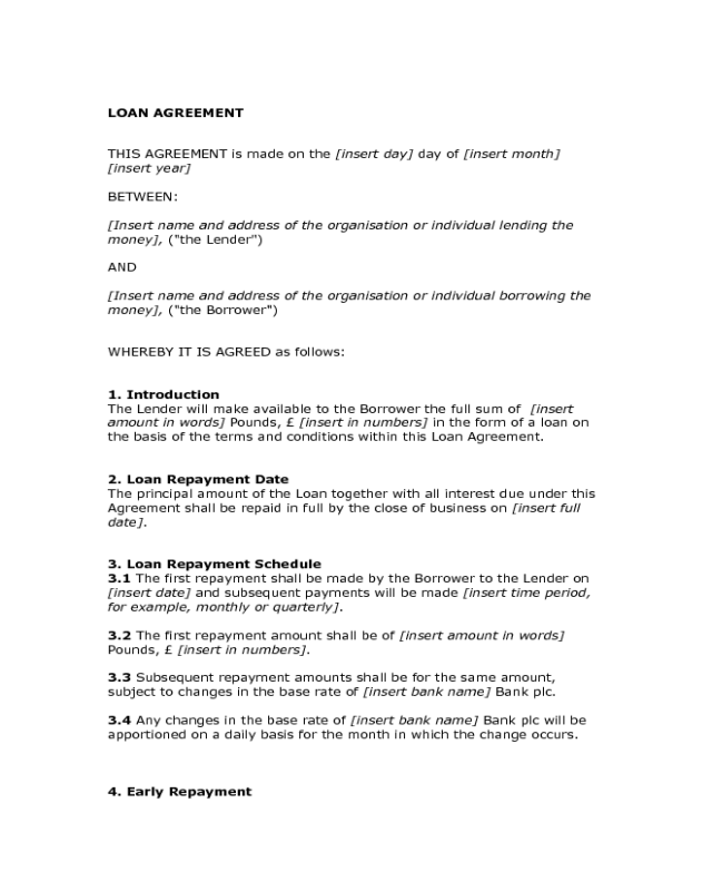 Loan Agreement Form - UK