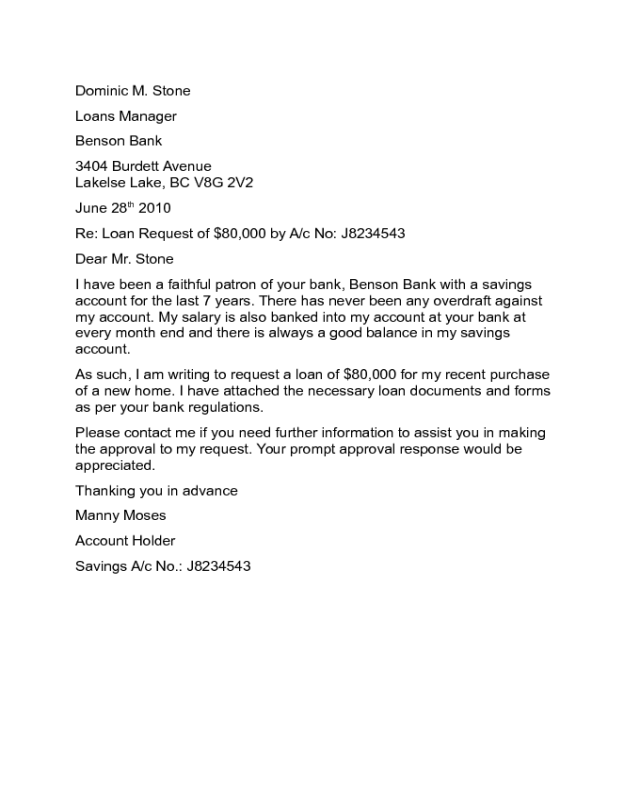 Sample Letter Of Request For Loan Application - letter